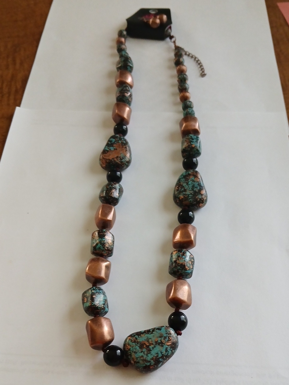 Turquoise & Copper Bead Statement Necklace And Earrings